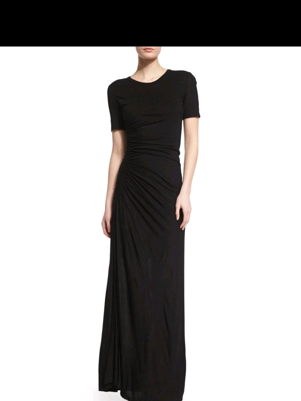 A.L.C. Black Short-Sleeve Ruched Maxi Dress